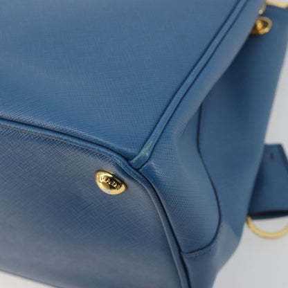 Prada Double Zip Lux Tote Saffiano Leather, Blue, Leather, Handbag