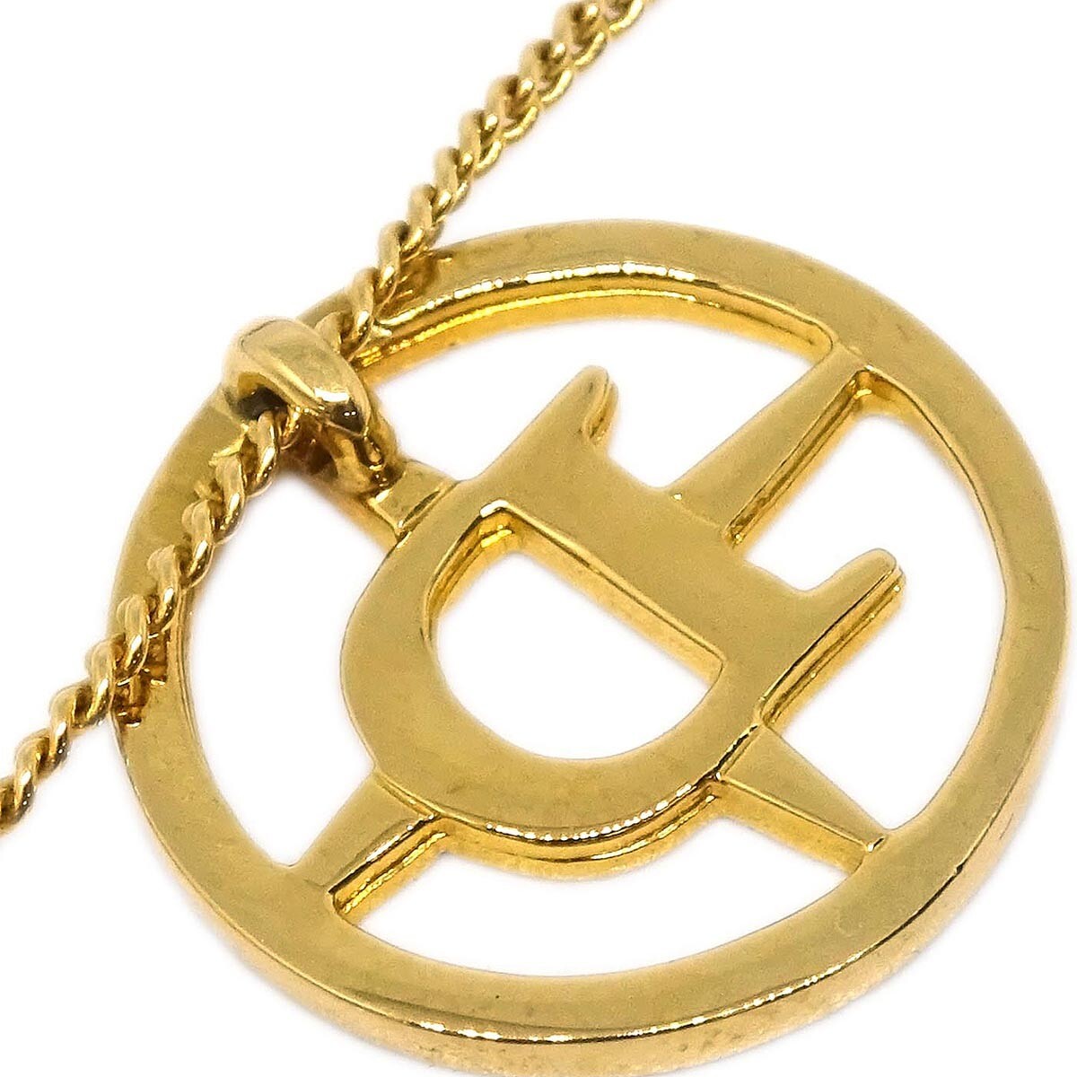 Christian Dior CD Round Pendant Metal, Gold, Gold Plated, Necklace