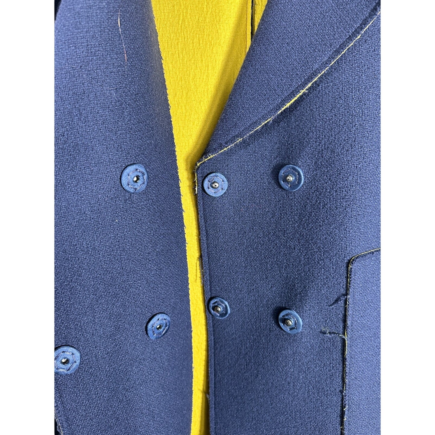 SONIA SPECIALE Wool Blend Trench Coat Double Breasted Blue Yellow Women's 44