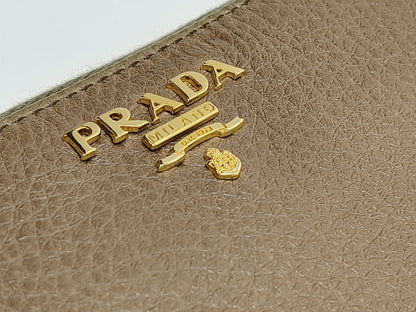 Prada Zip Around Vitello Daino, Brown, Leather, Wallet