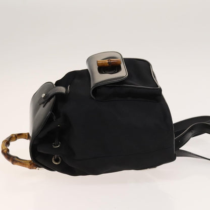 Gucci Vintage Bamboo Nylon and Patent Leather, Black, Nylon, Backpack
