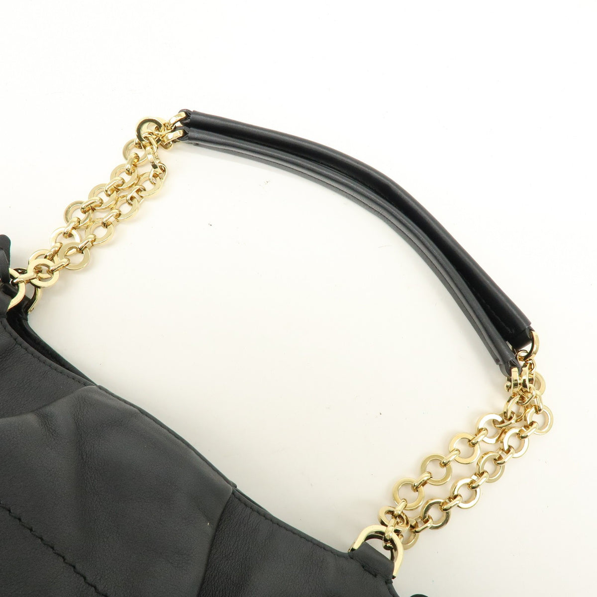Salvatore Ferragamo W Chain Leather, Black, Leather, Tote Bag