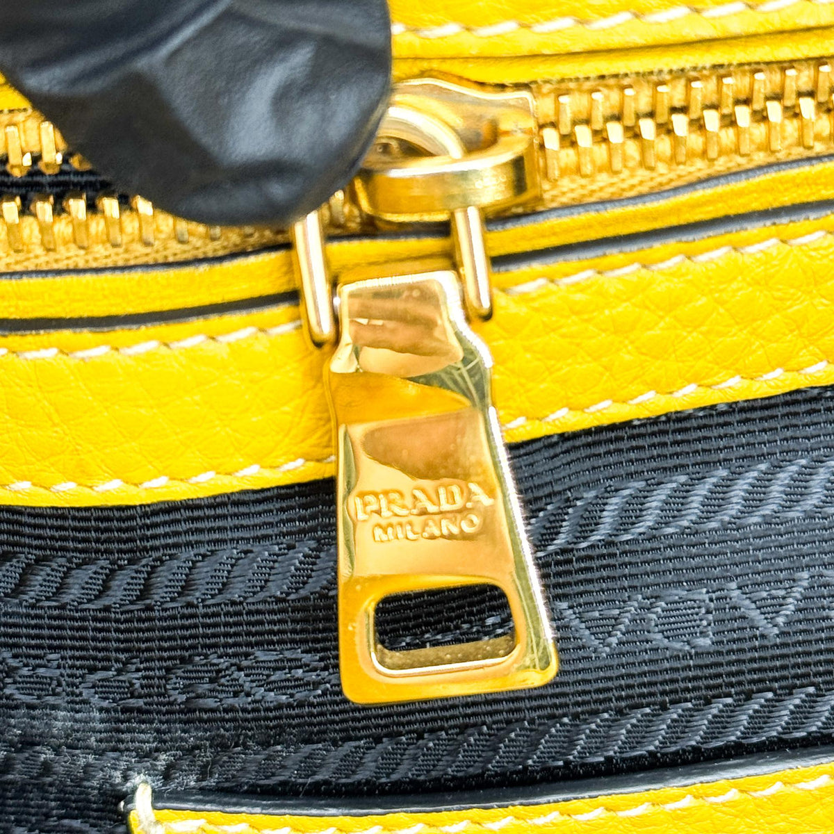 Prada Front Pocket Convertible Tote Leather, Yellow, Leather, Tote Bag