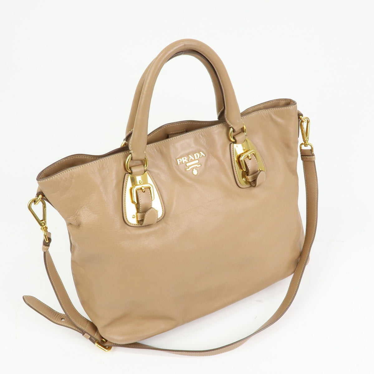Prada Convertible Shopper Soft Calf, Brown, Leather, Tote Bag