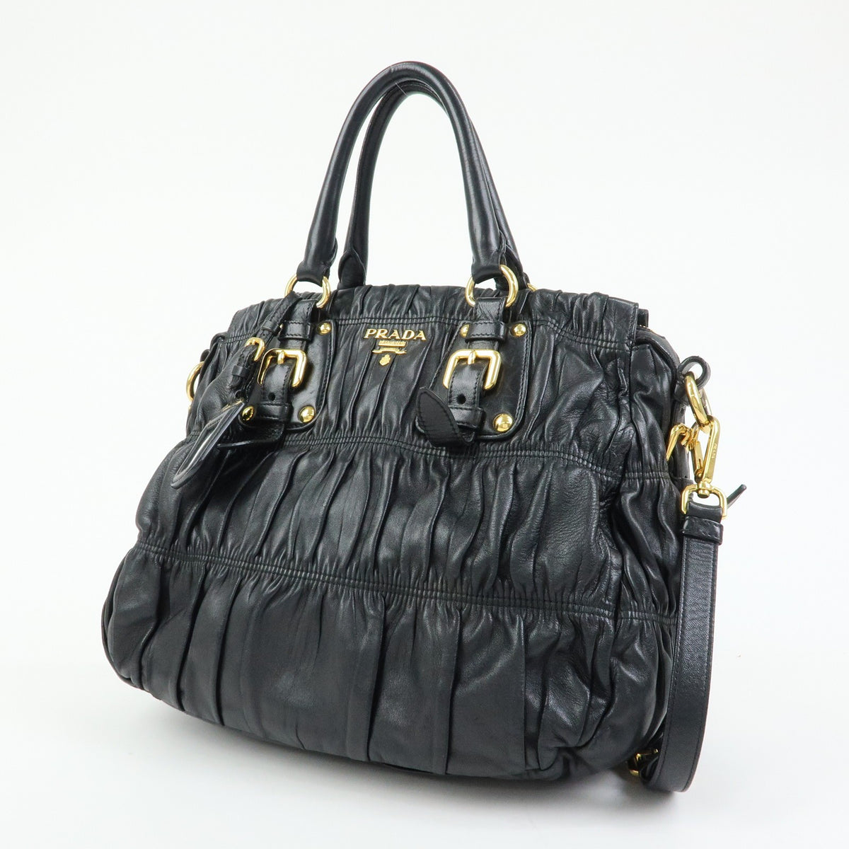 Prada Gaufre Convertible Nappa Leather, Black, Leather, Tote Bag