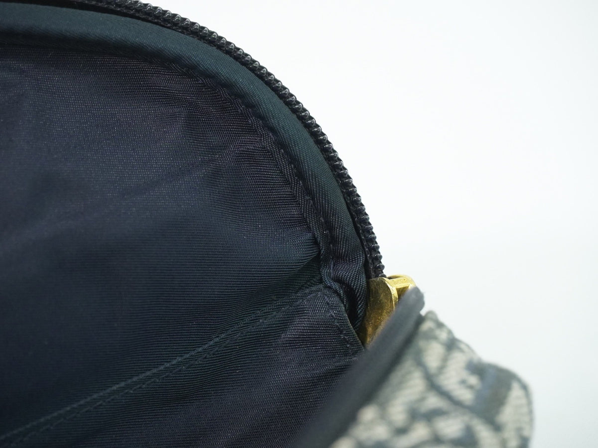 Christian Dior Saddle Zip Diorissimo Canvas, Navy, Canvas, Clutch