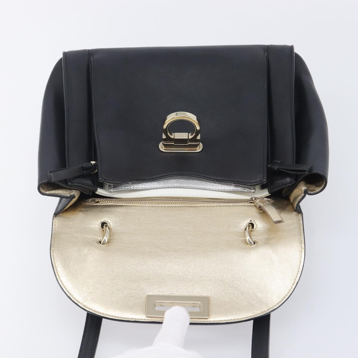Salvatore Ferragamo Sofia Rainbow Saddle Leather, Black, Leather, Handbag