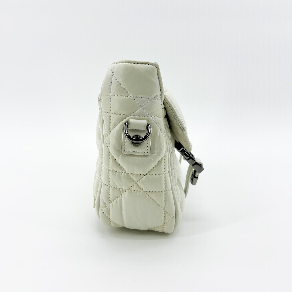 Christian Dior Diorcamp Messenger Padded Macrocannage Quilt Calfskin, White, Leather, Shoulder Bag