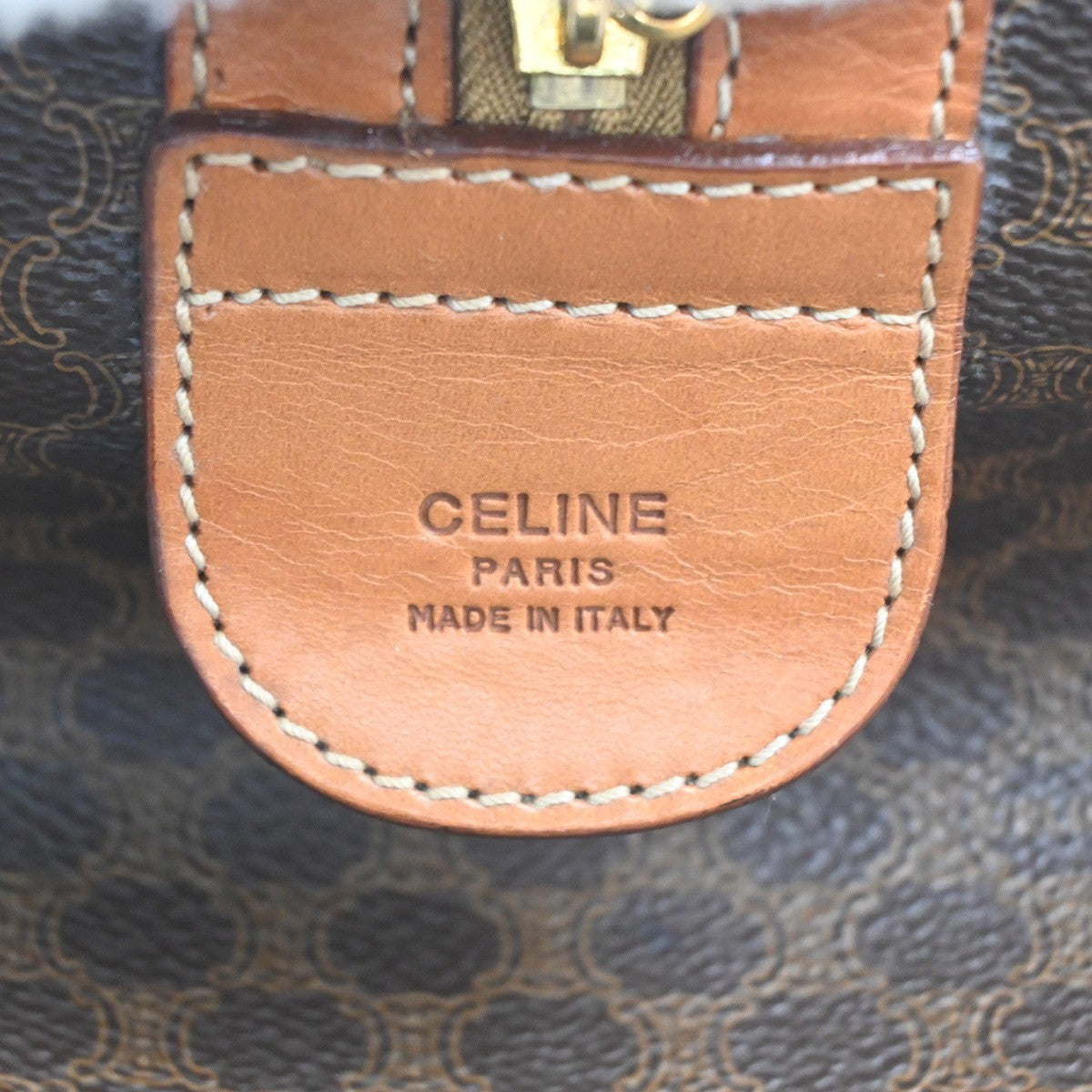 Celine Vintage Duffle Canvas and Leather, Brown, Canvas, Travel Bag