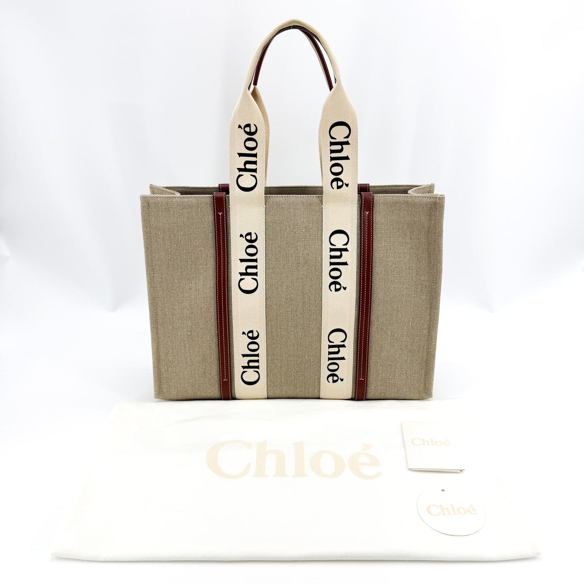 Chloe Woody Canvas with Leather, Brown, Canvas, Tote Bag