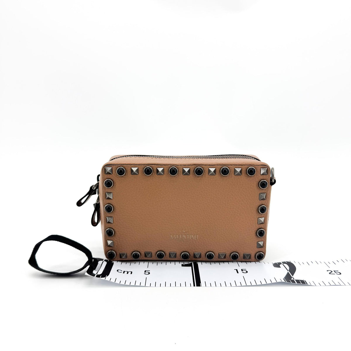 Valentino Garavani Rockstud Chain Camera Leather, Brown, Leather, Crossbody Bag