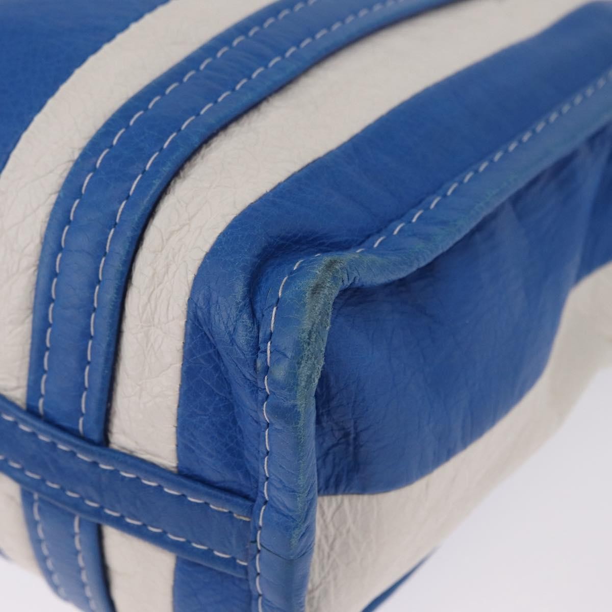 Balenciaga Bazar Convertible Striped Leather, Blue, Leather, Tote Bag