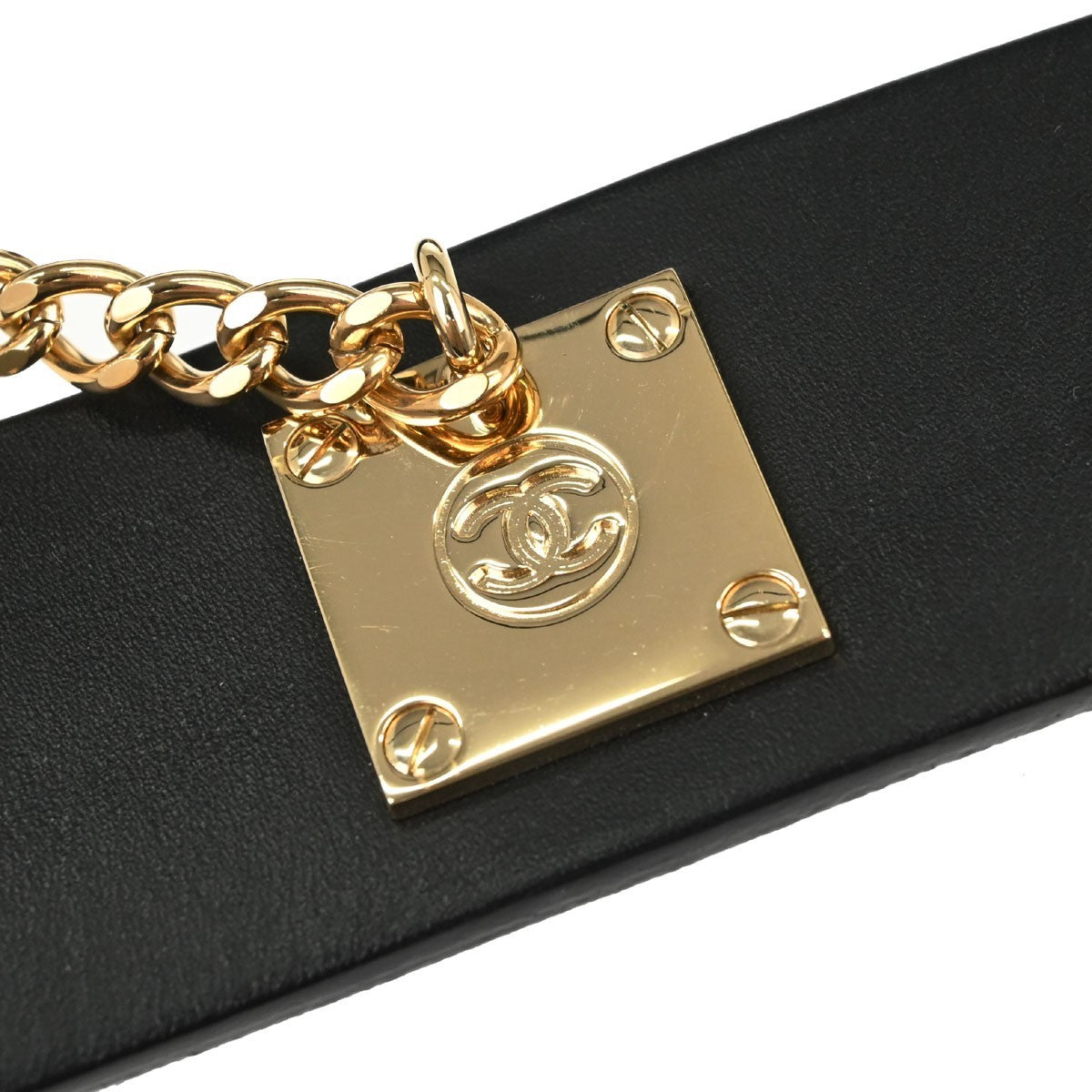 Chanel Plaque Buckle Belt Leather, Black, Leather, Belt