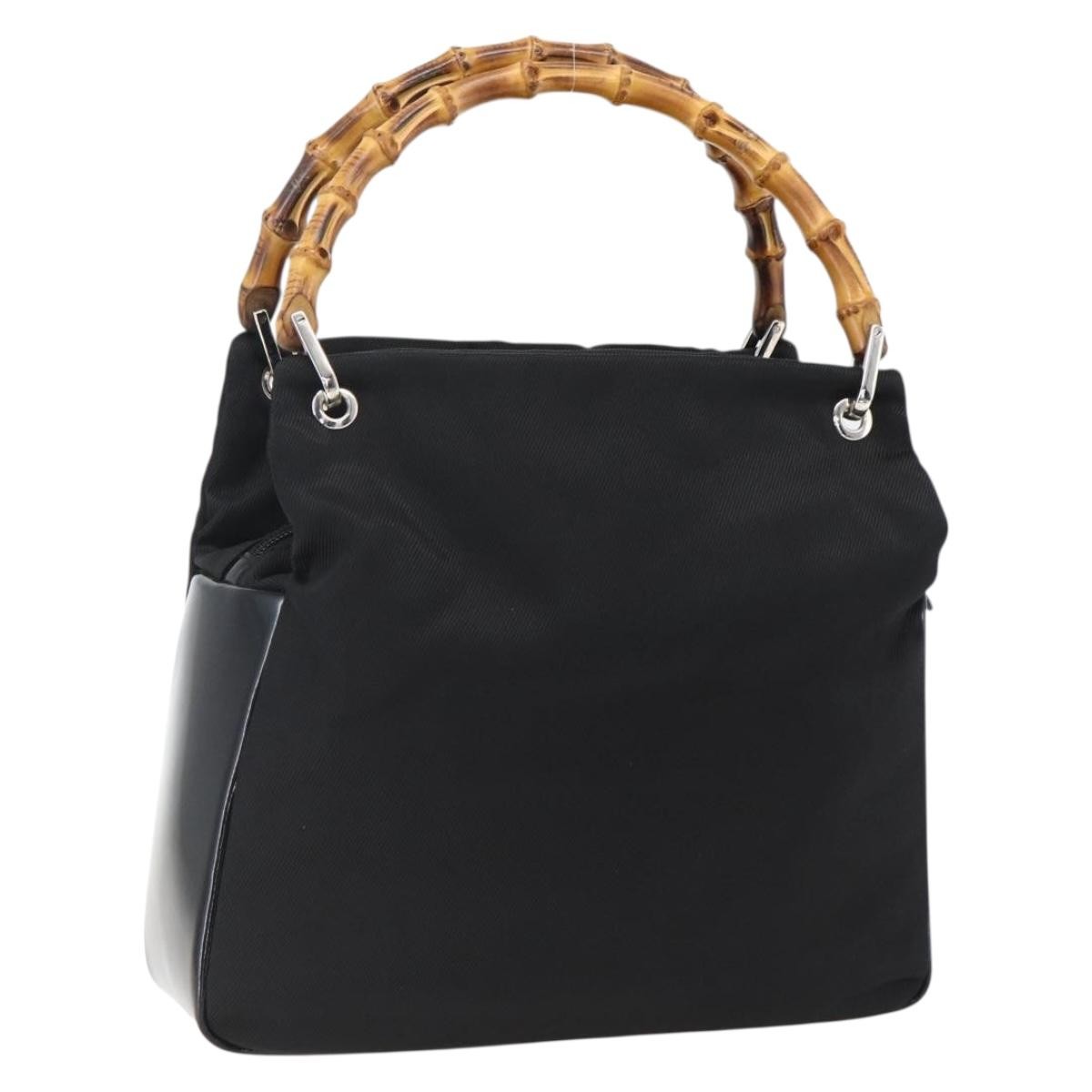 Gucci Vintage Bamboo Handle Tote Nylon, Black, Nylon, Tote Bag