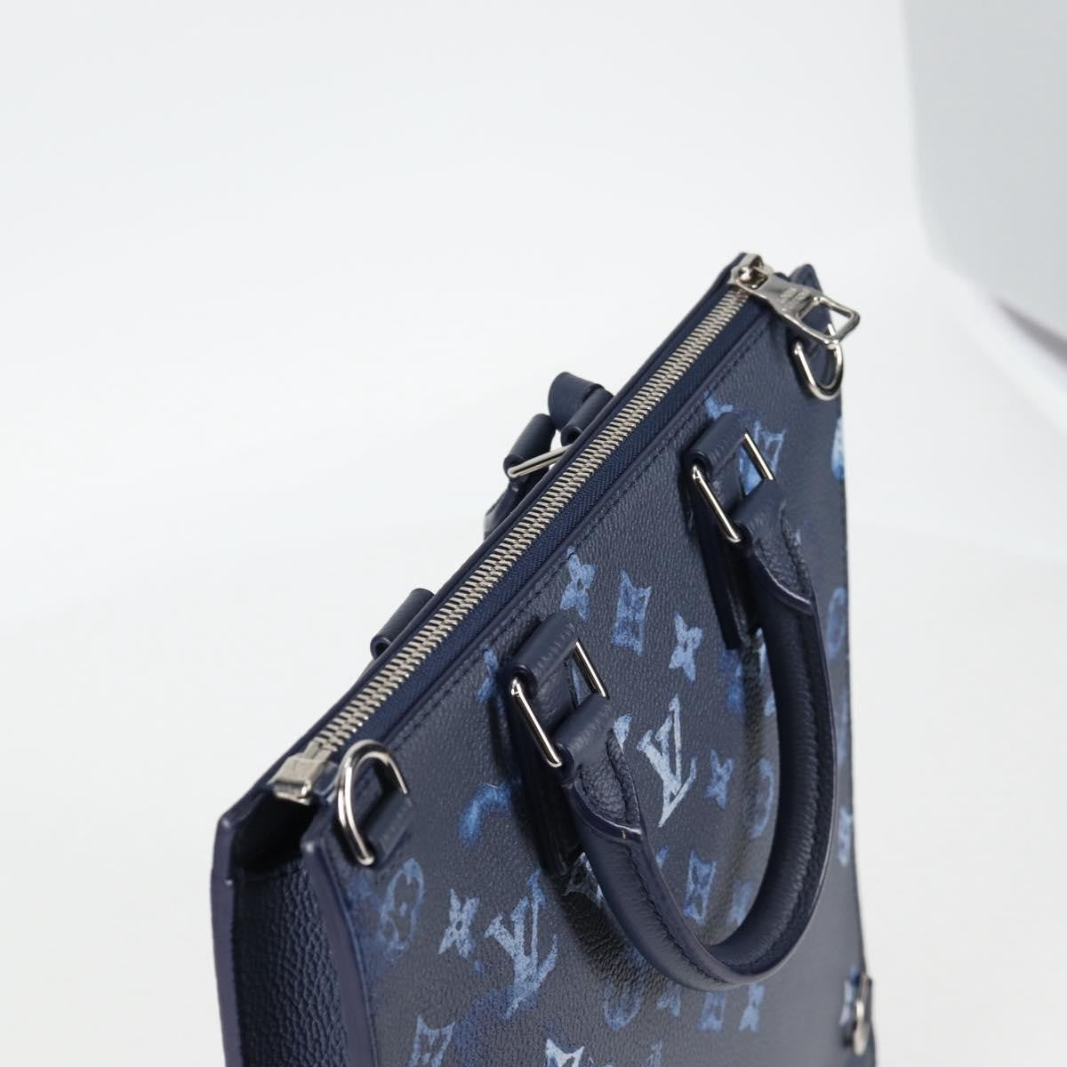 Louis Vuitton Sac Plat Zipped Limited Edition Monogram Ink Watercolor Leather, Blue, Canvas, Handbag