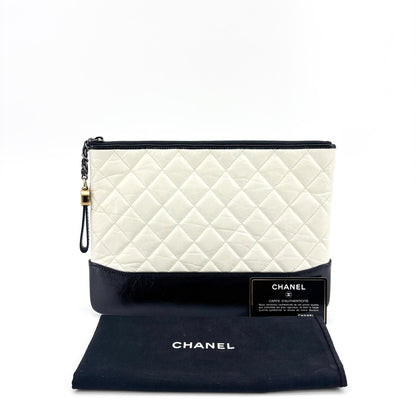 Chanel Gabrielle O Case Clutch Quilted Aged Calfskin, Black, Leather, Clutch
