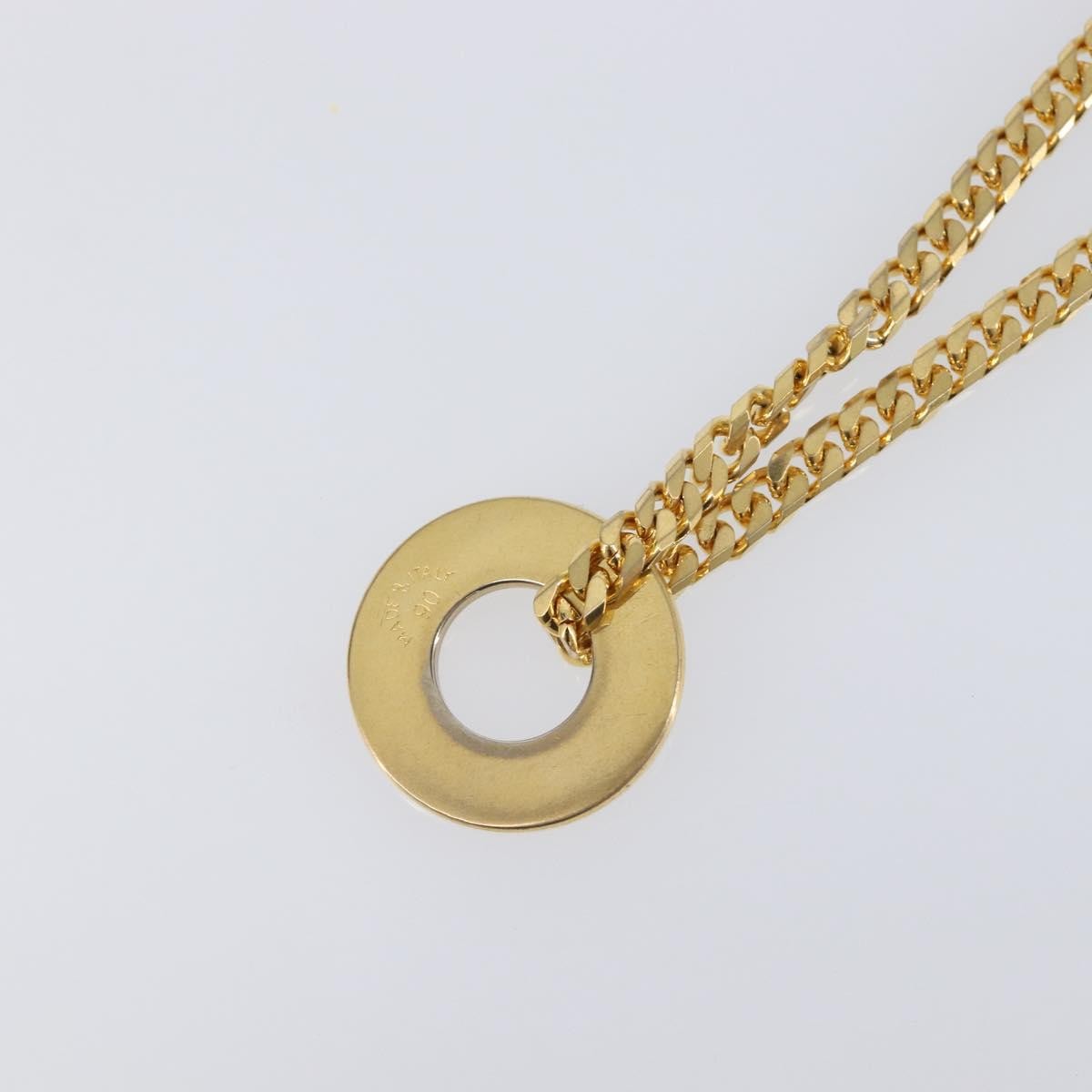 Celine Vintage Logo Circle Pendant Metal, Gold, Metal, Necklace