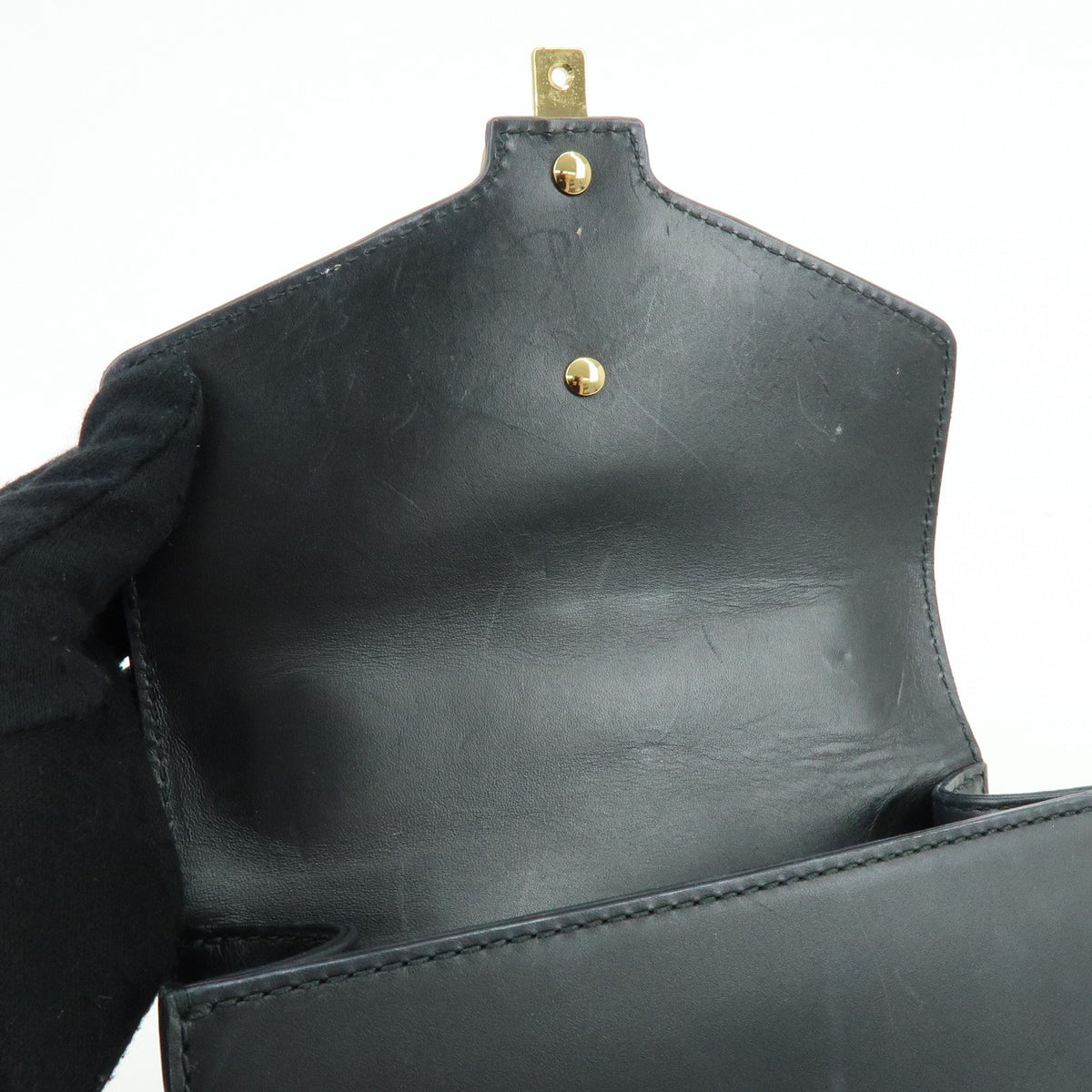 Gucci Sylvie Chain Leather, Black, Leather, Shoulder Bag