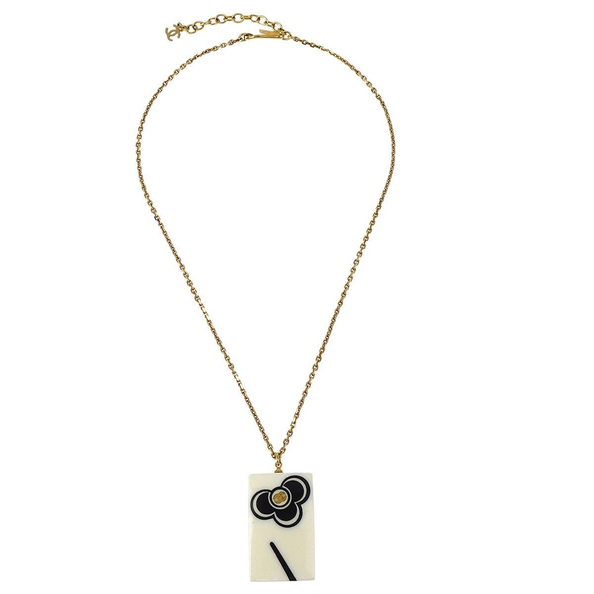 Chanel Vintage CC Rectangular Pendant Metal and Resin, Gold, Gold Plated, Necklace
