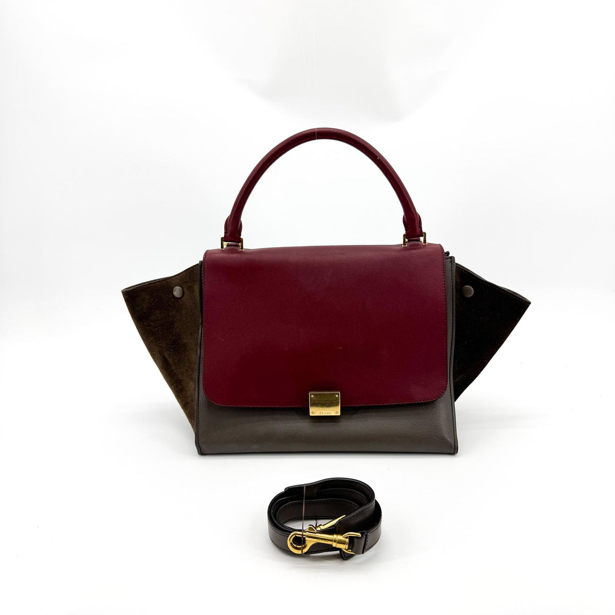 Celine Tricolor Trapeze Leather, Brown, Leather, Handbag