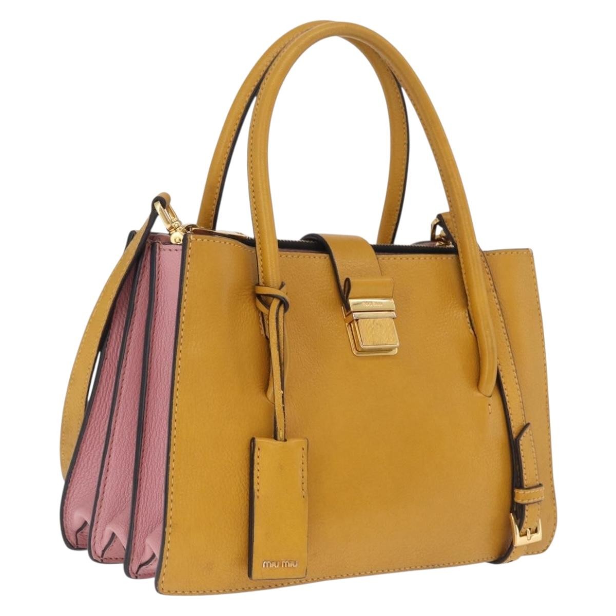 Miu Miu Madras Convertible Compartment Leather, Yellow, Leather, Tote Bag