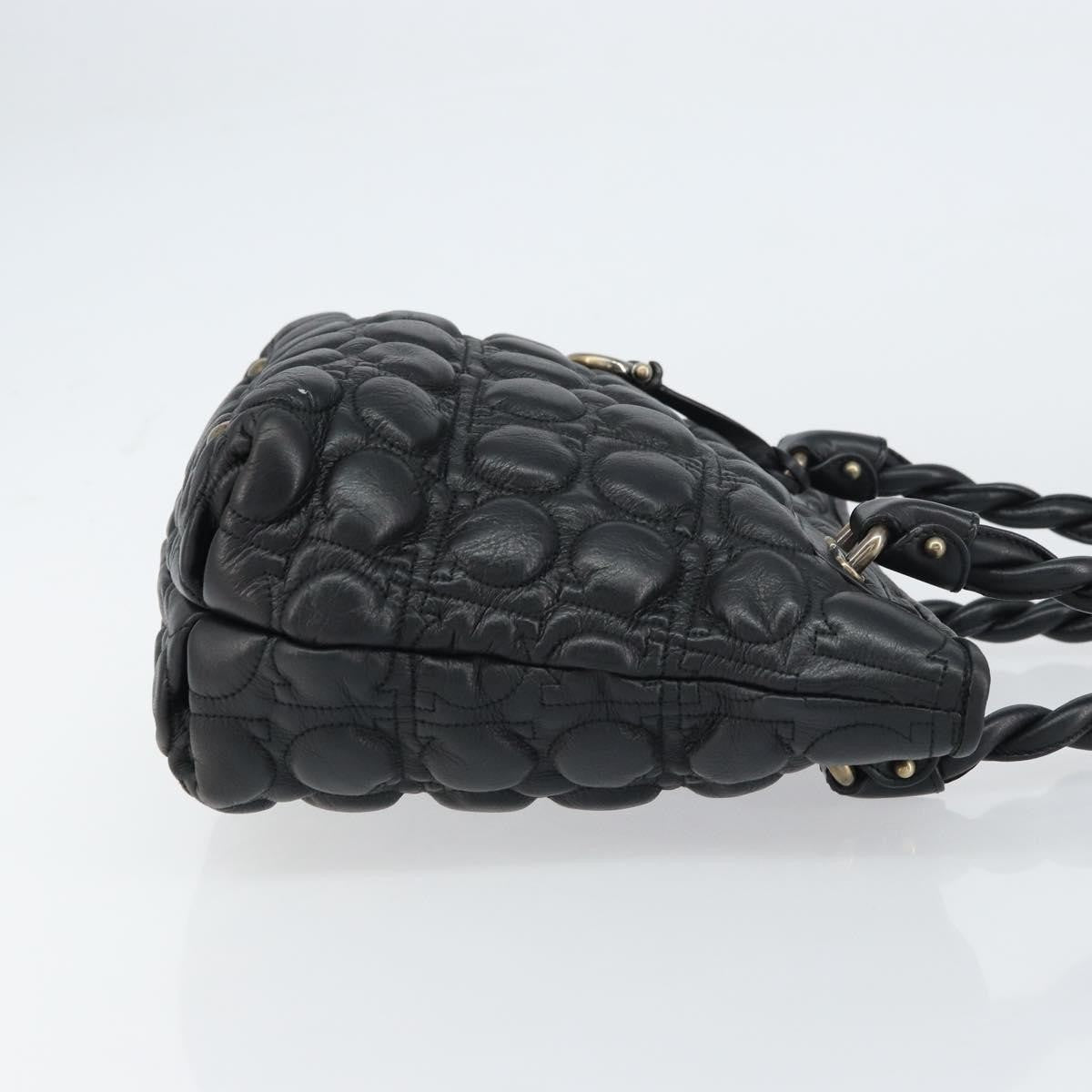 Salvatore Ferragamo Gancini Leather, Black, Leather, Handbag