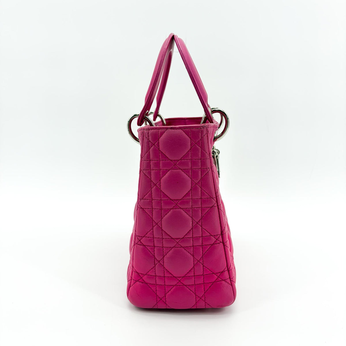 Christian Dior Lady Dior Cannage Quilt Lambskin, Pink, Leather, Handbag
