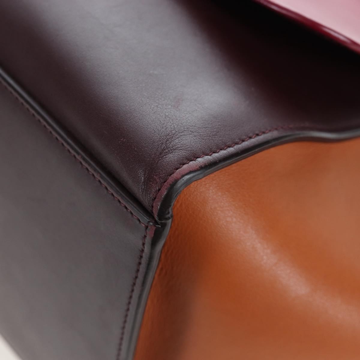 Celine Tricolor Trapeze Leather, Burgundy, Leather, Handbag