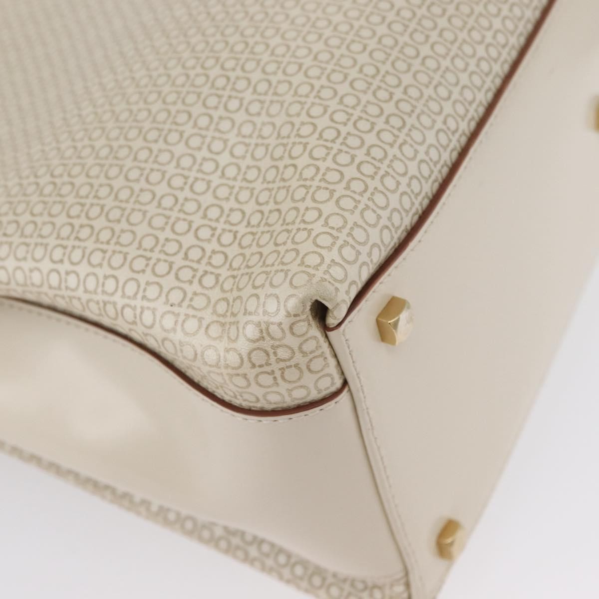 Salvatore Ferragamo Double Gancini Side Buckle Tote Leather, Beige, Leather, Handbag