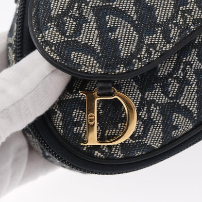 Christian Dior Saddle Zip Diorissimo Canvas, Blue, Canvas, Clutch