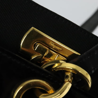 Salvatore Ferragamo Gancini Leather, Black, Leather, Shoulder Bag