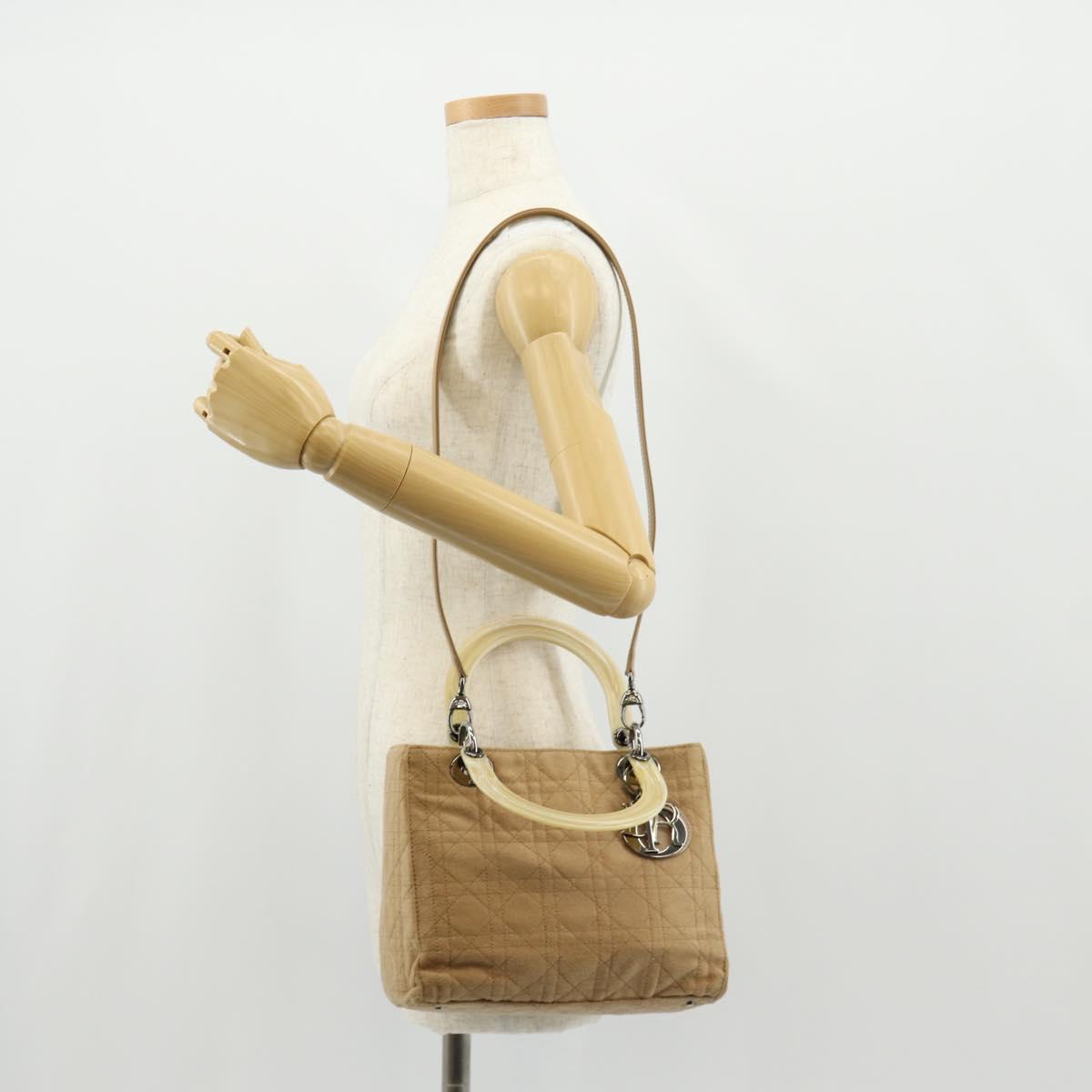 Christian Dior Cannage Handbag Canvas, BEIGE, COTTON, Handbag