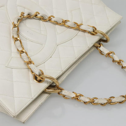 Chanel Vintage Grand Shopping Quilted Caviar, White, Leather, Tote Bag