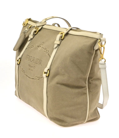 Prada Logo Convertible Shopper Canvas, Brown, Canvas, Tote Bag