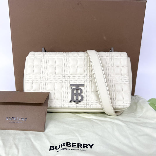 Burberry Lola Wallet on Chain Quilted Leather, Ecru, Leather, Crossbody Bag