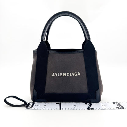 Balenciaga Navy Cabas Canvas with Leather, Black, Canvas, Tote Bag