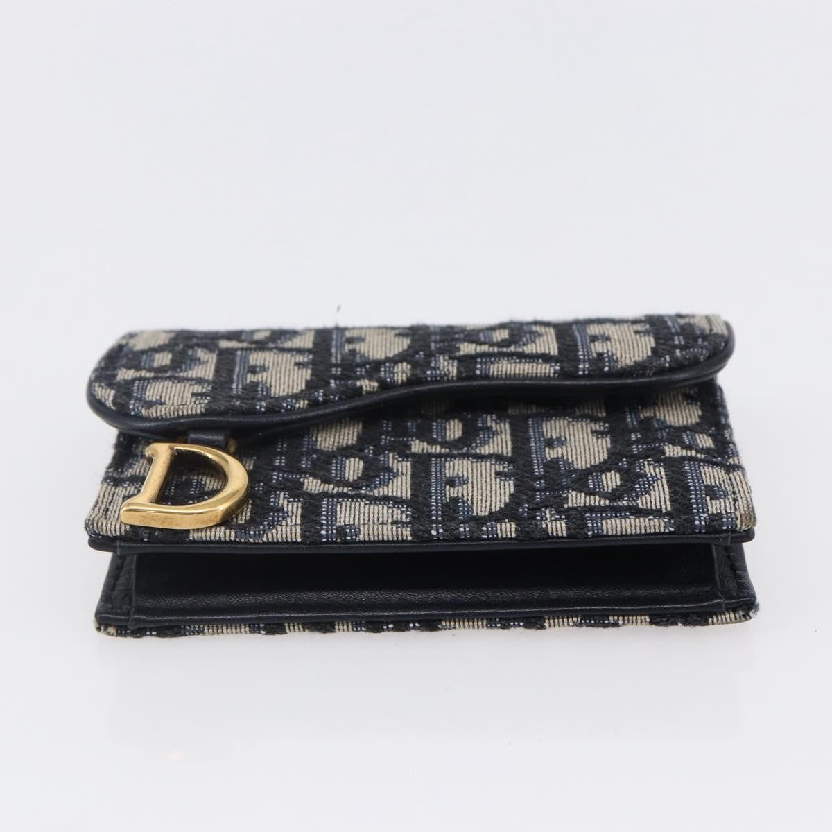 Christian Dior Saddle Card Case Oblique Canvas, Navy, Canvas, Card Holder