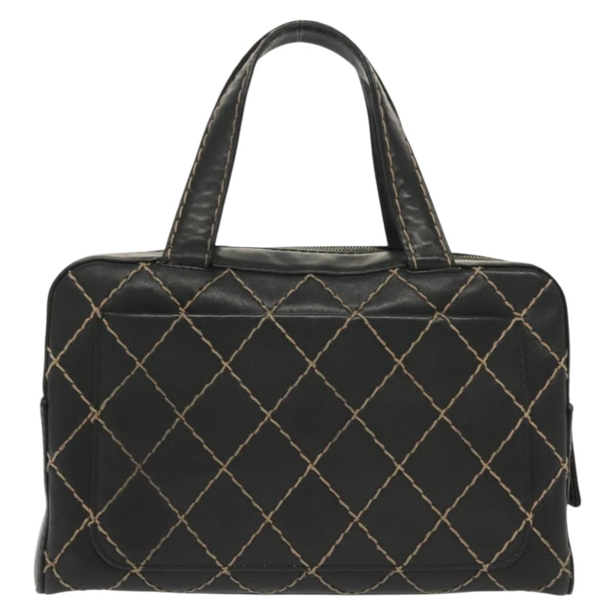 Chanel Surpique Boston Bag Quilted Leather, BLACK, LEATHER, Travel bag