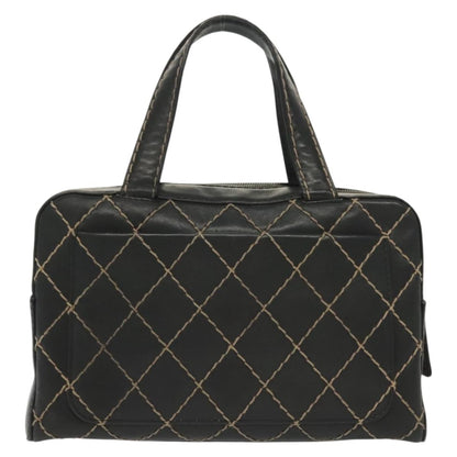 Chanel Surpique Boston Bag Quilted Leather, BLACK, LEATHER, Travel bag