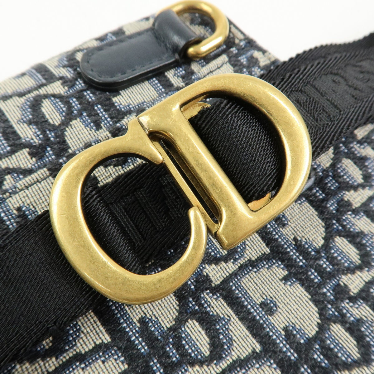 Christian Dior Saddle Belt Oblique Canvas, Navy, Canvas, Handbag