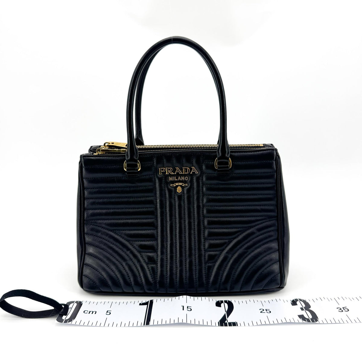 Prada Double Zip Diagramme Quilted Leather, Black, Leather, Tote Bag