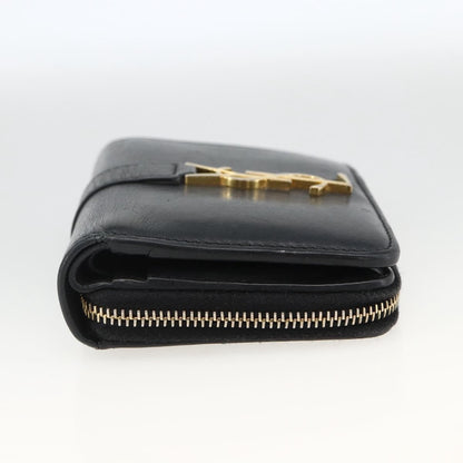 Saint Laurent Classic Monogram YSL Line Zip Around Leather, Black, Leather, Wallet