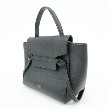 Celine Belt Textured Leather, Black, Leather, Handbag