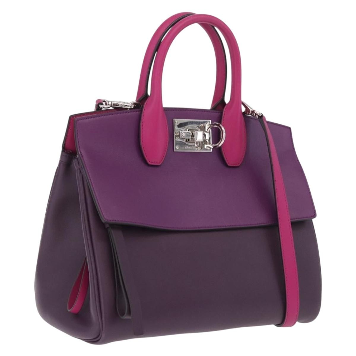 Salvatore Ferragamo Studio Satchel Leather, Purple, Leather, Handbag