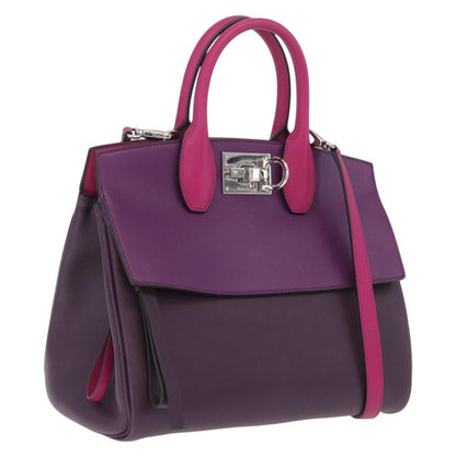 Salvatore Ferragamo Studio Satchel Leather, Purple, Leather, Handbag