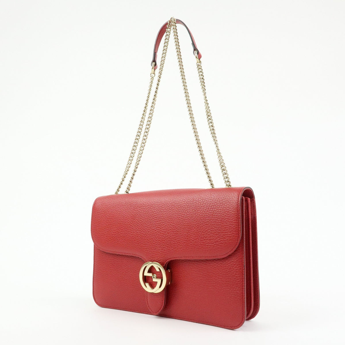 Gucci Interlocking Leather, Red, Leather, Shoulder Bag