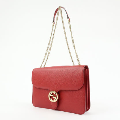 Gucci Interlocking Leather, Red, Leather, Shoulder Bag