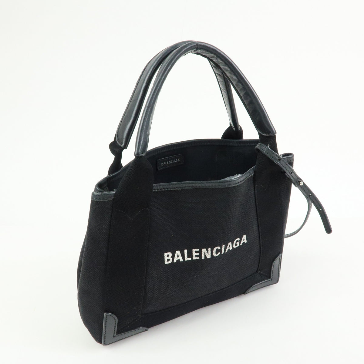 Balenciaga Navy Cabas Canvas with Leather, Black, Canvas, Tote Bag