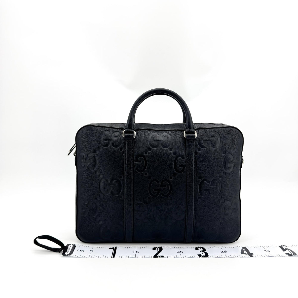 Gucci Convertible Jumbo GG Embossed Leather, Black, Leather, Tote Bag