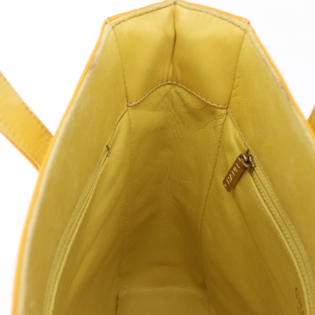 Chanel Chocolate Bar CC Quilted Patent, Yellow, Patent Leather, Tote Bag